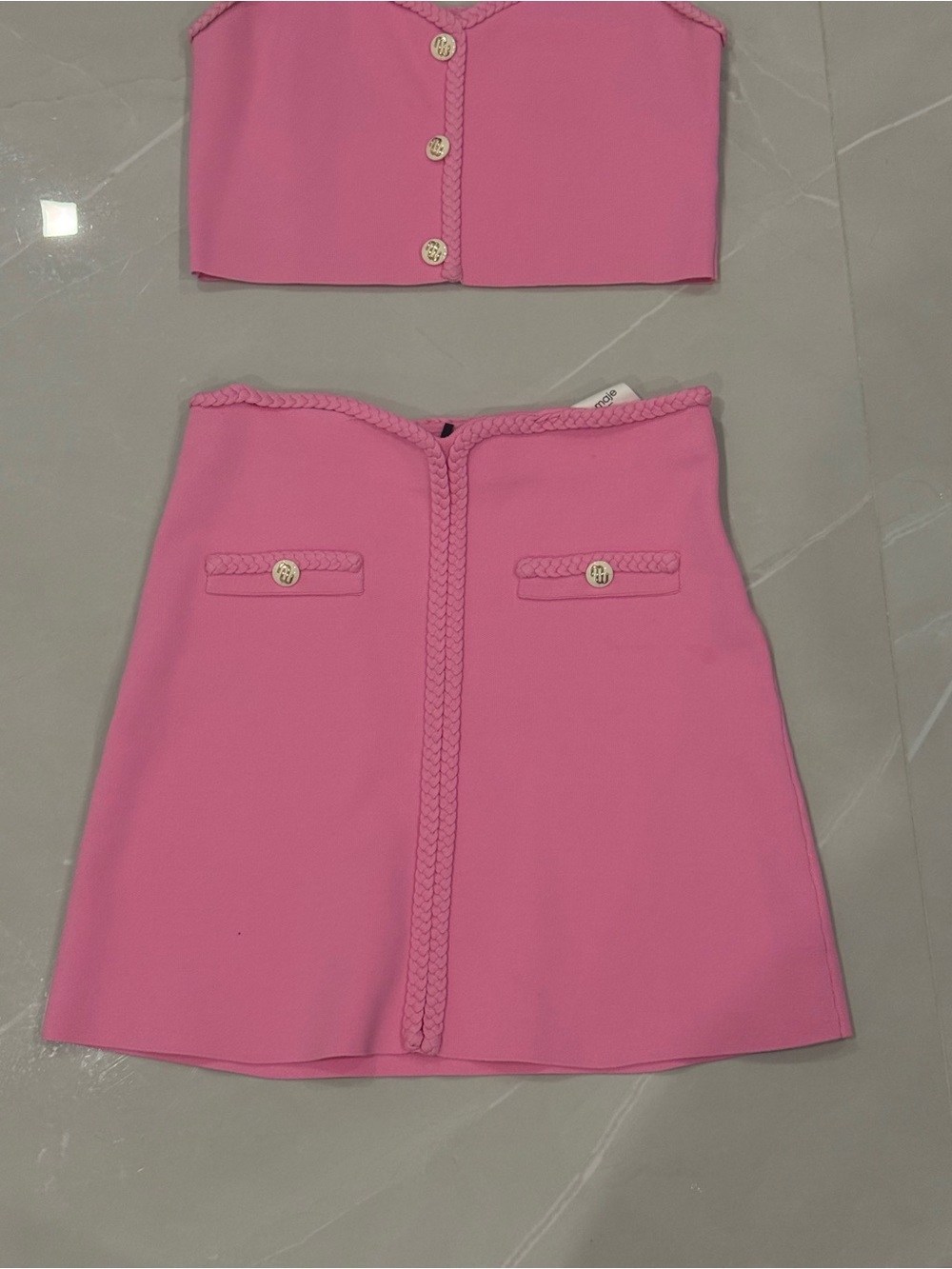 Maje Barbie Pink Braided Trim Crop Top & Skirt Set - Picture 2 of 11